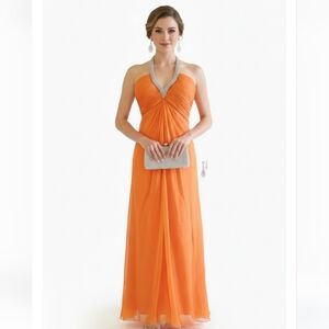 Vtg Niteline Chic Orange Silk Gown with Silver Accents